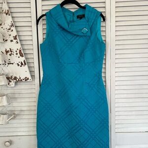 Tahari Blue Asymmetrical Cowl Neck Dress